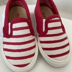 Old Navy Baby Size 5 Slip-On Canvas Sneaker, Red/White Stripe
